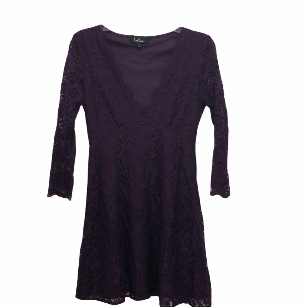 Lulus Mini Dress Long Sleeve Lace Purple SMALL